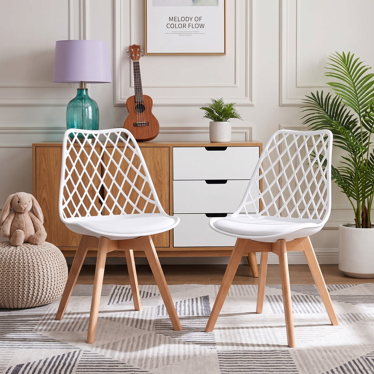 1/2/4/6 Unidad Sillas para Comedor, Sillas para Cocina con Asiento Blando, Tapizado y Patas Resistentes de Madera de Haya, Sillas Nórdicas con Diseño Tramado