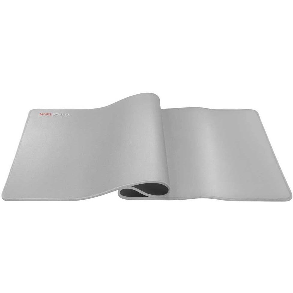 Mars Gaming MMPXL, Alfombrilla Gaming XL 800x360mm, Superficie Nanotextil, Goma Antideslizante, Bordes Reforzados, Flexible y Resistente, Apta para Ratón Óptico y Láser, Blanco Plata