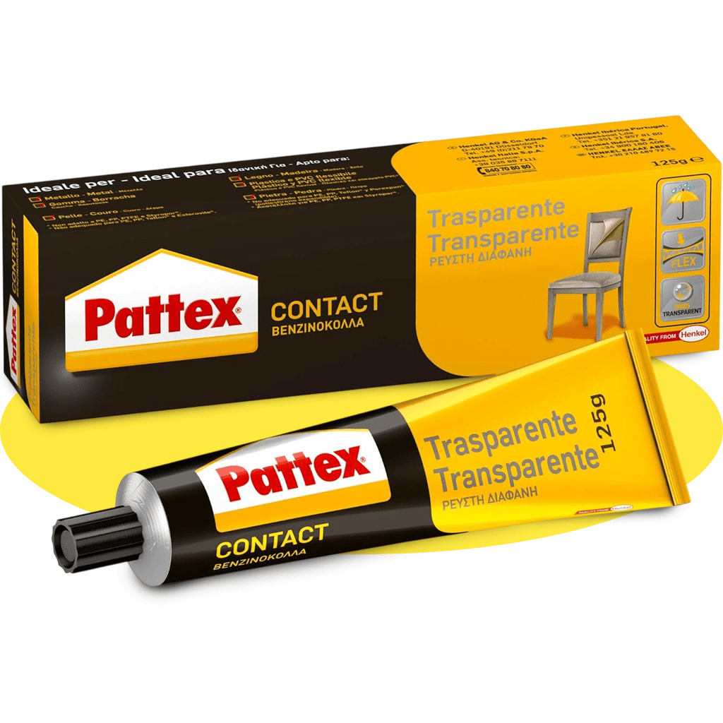 Pattex Pegamento de Contacto, Cola de Contacto Transparente, Ideal para Metal, Caucho, Cuero, Madera, Plástico y PVC, Piedra, 125g