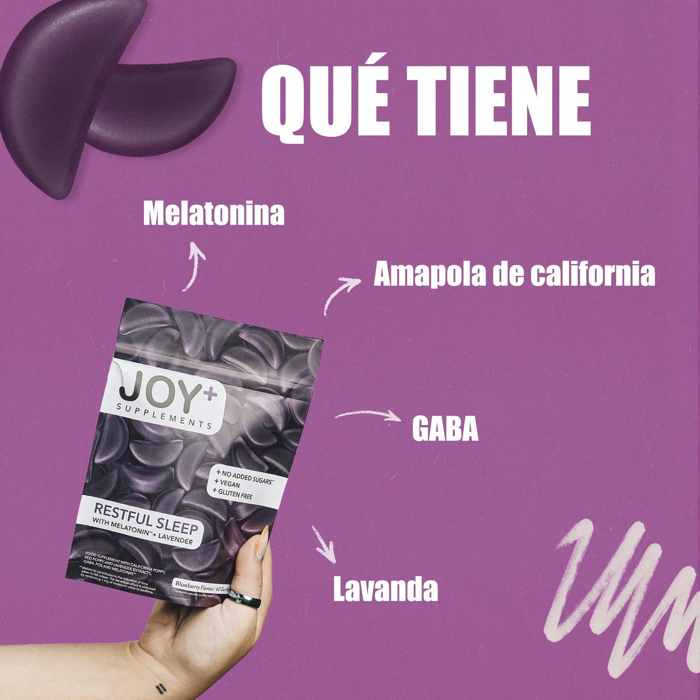 Pack x2 Gominolas para Dormir con Melatonina, Lavanda, Amapola California, Amapola Roja y GABA, Sabor Arándanos, 2 x 60 Gummies, 120 Gummies - Joy+ Supplements