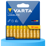 Pilas AAA Alcalinas de Alto Rendimiento, VARTA Longlife, Ultra Larga Duración, Energía Continua, Ideal para Controles Remotos, Juguetes Electrónicos, Linternas, Lámparas, Relojes, Cámaras y Otros Dispositivos de Uso Diario - VARTA