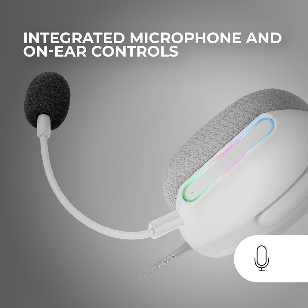 Mars Gaming MH-Pro, Auriculares Gaming ARGB Flow, Sonido Envolvente, Almohadillas Air 3D, Micrófono, PS4, PS5, Xbox One, Xbox Series X-S, Switch, Switch 2, Windows, Mac, Smartphone y Tablet, Blanco