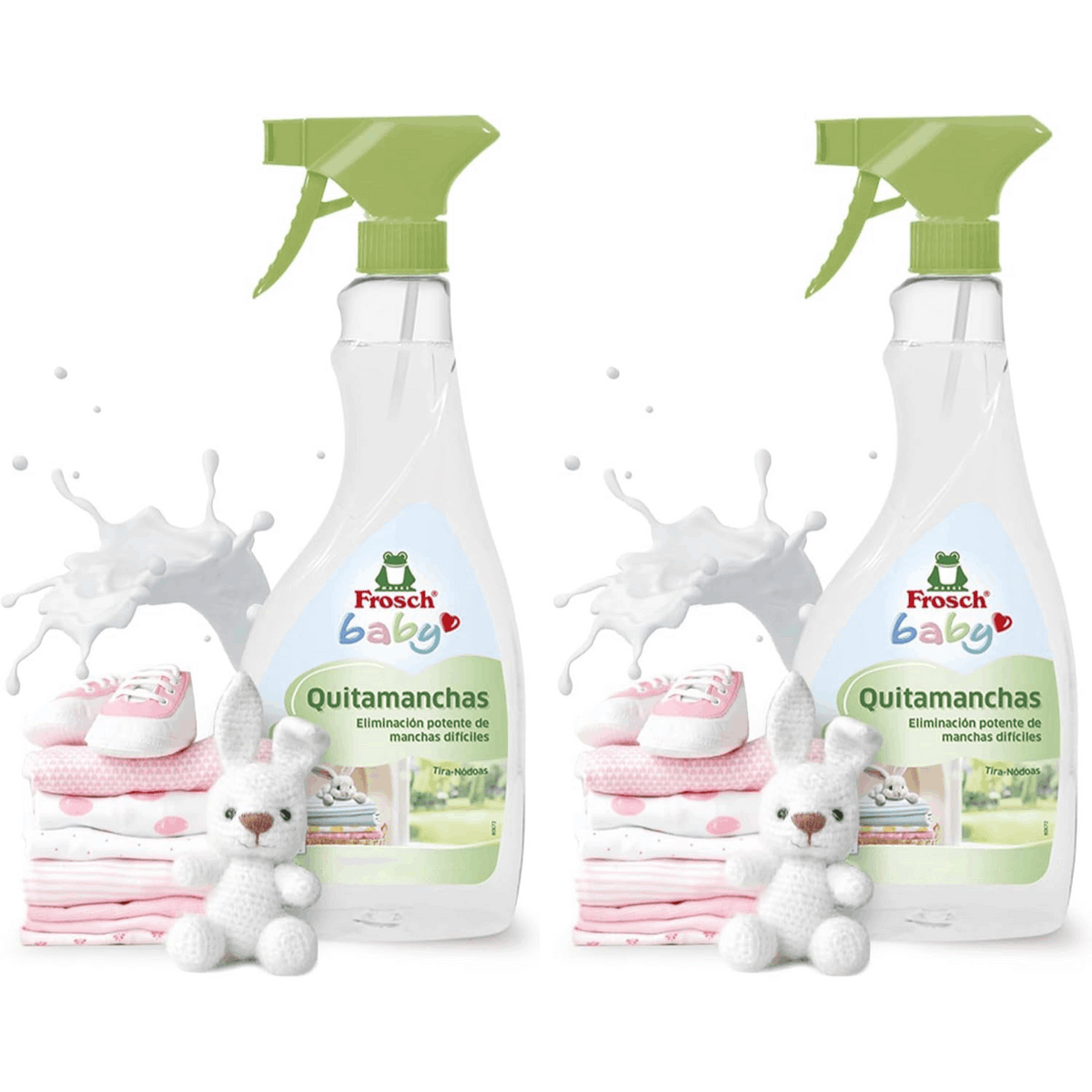 Frosch Quitamanchas, Pretratamiento para Manchas Difíciles y Secas, Ideal para Manchas Secas como Cereales y Papilla, Apto para Ropa Blanca y de Color, Formato Spray, Pack de 2 Unidades x 500 ml, 1L en Total