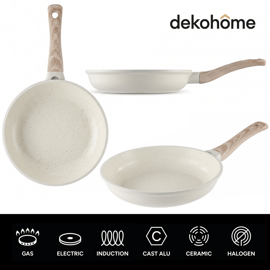 Sartenes Cocina Antiadherente, Sartenes de Aluminio de Alta Resistencia con Revestimiento Antiadherente efecto Mármol Blanco, Base de Inducción y Mangos de Baquelita Estilo Madera, Ø20/Ø24/Ø28cm