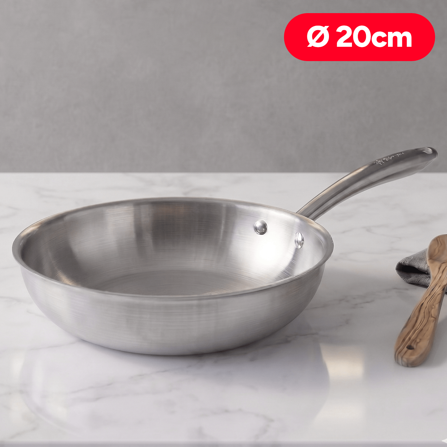 Sartenes de Acero Inoxidable TriPly Pulido y Mango Ergonómico de Acero Inoxidable Aptas para Todo Tipos de Cocina, Distribución Uniforme del Calor, Ø20/Ø24cm