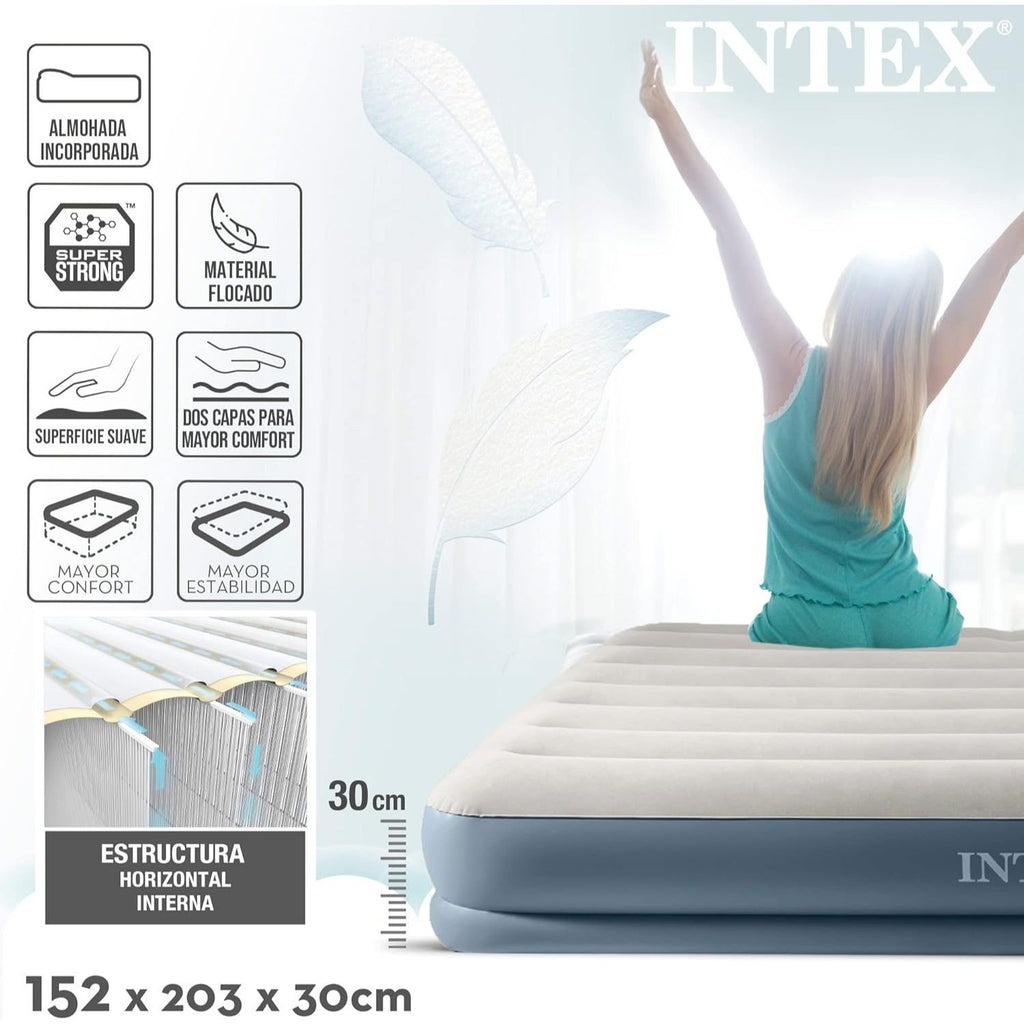 INTEX Colchón Hinchable, Colchon Inflable, Rápido Hinchado, Alta Resistencia con Extra de Firmeza, Comodidad y Durabilidad, Apto para Interior y Exterior, Hecho de Miles de Fibras de Poliéster que no se Estiran ni por el Tiempo ni por el Uso