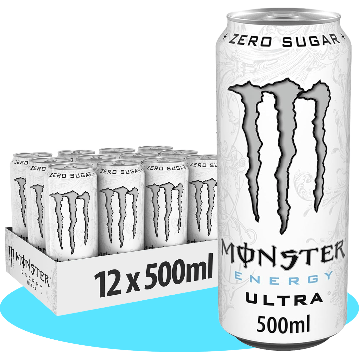 MONSTER ENERGY Ultra White Bebida Energética Cero Azúcar, 12/24 Latas de 500ml