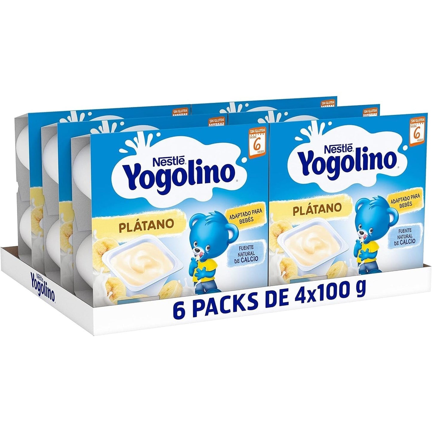 NESTLÉ Yogolino Plátano, Yogur Infantil a partir de los 8 Meses, Sin Gluten, 4 Tarrinas de 100g por Paquete