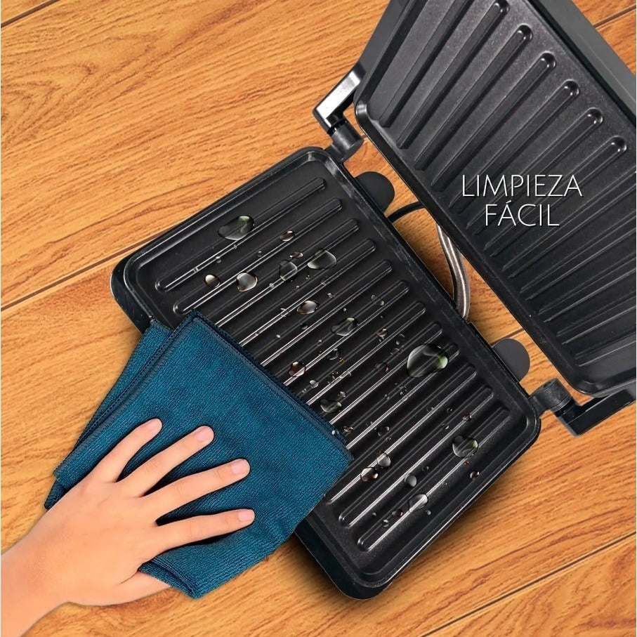Parrilla Eléctrica, Plancha Grill de 850W, Tamaño Plancha: 23 x 14,3cm, Recubrimiento Antiadherente, Control Automático de Temperatura, Indicador Luminoso, Tapa Fácil de Abrir, 29 x 10,3 x 24,4 cm