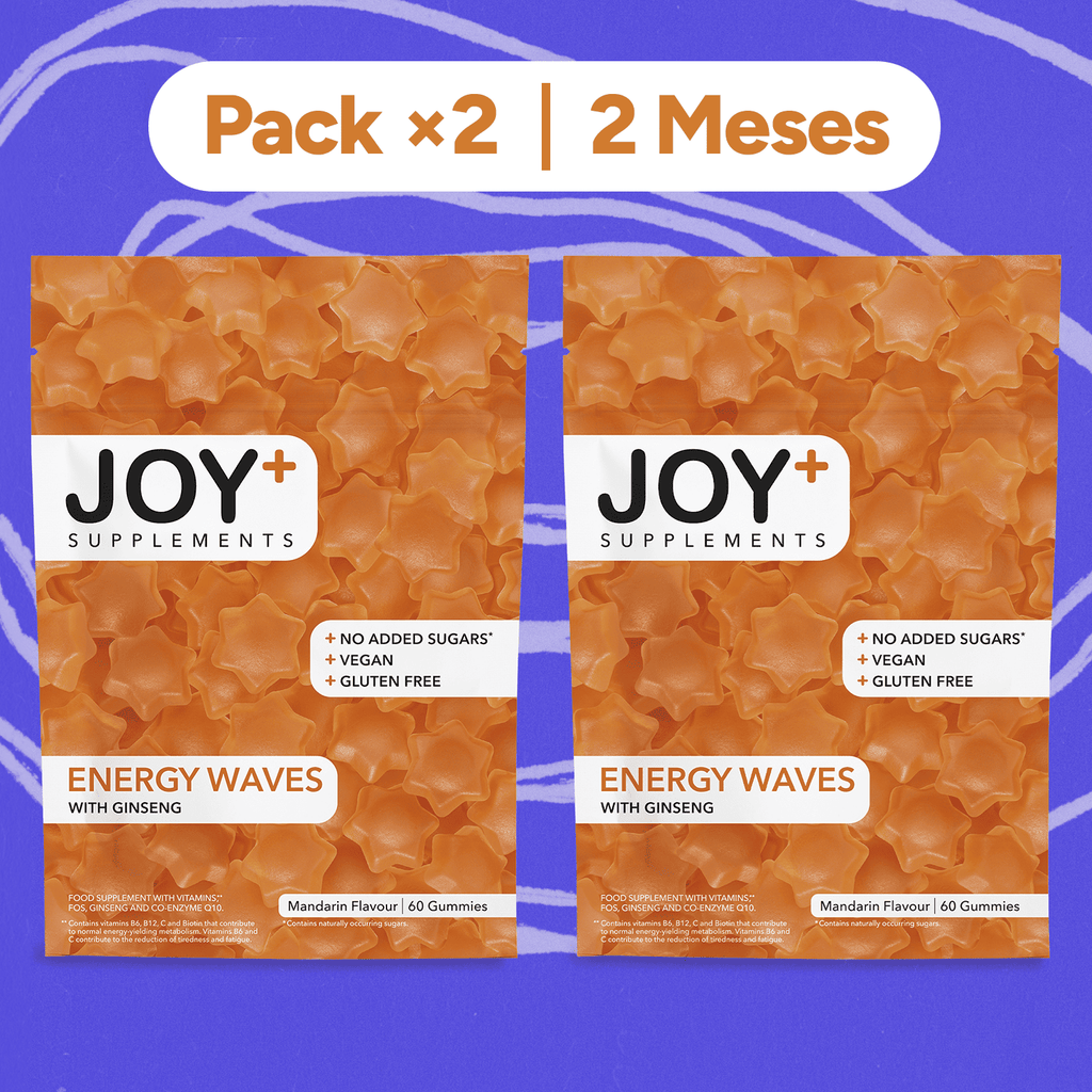 Pack x2 Gominolas de Energía Multivitamínicas con Ginseng y Coenzima Q10, Sabor Mandarina, 2 x 60 Gummies, 120 Gummies - Joy+ Supplements