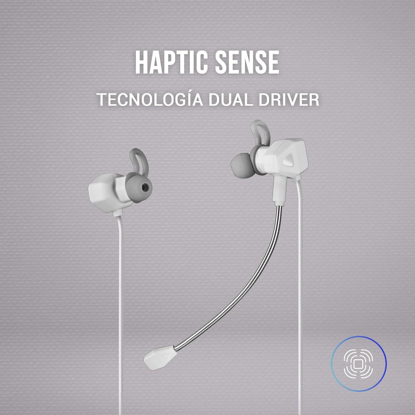 Mars Gaming MIHX, In-Ear con Dual Driver 10mm + HAPTIC Sense, Sonido Envolvente con Graves Potenciados, Micrófono Extraíble y Fijo, Control de Volumen y Mute, Compatibilidad Total, Blanco