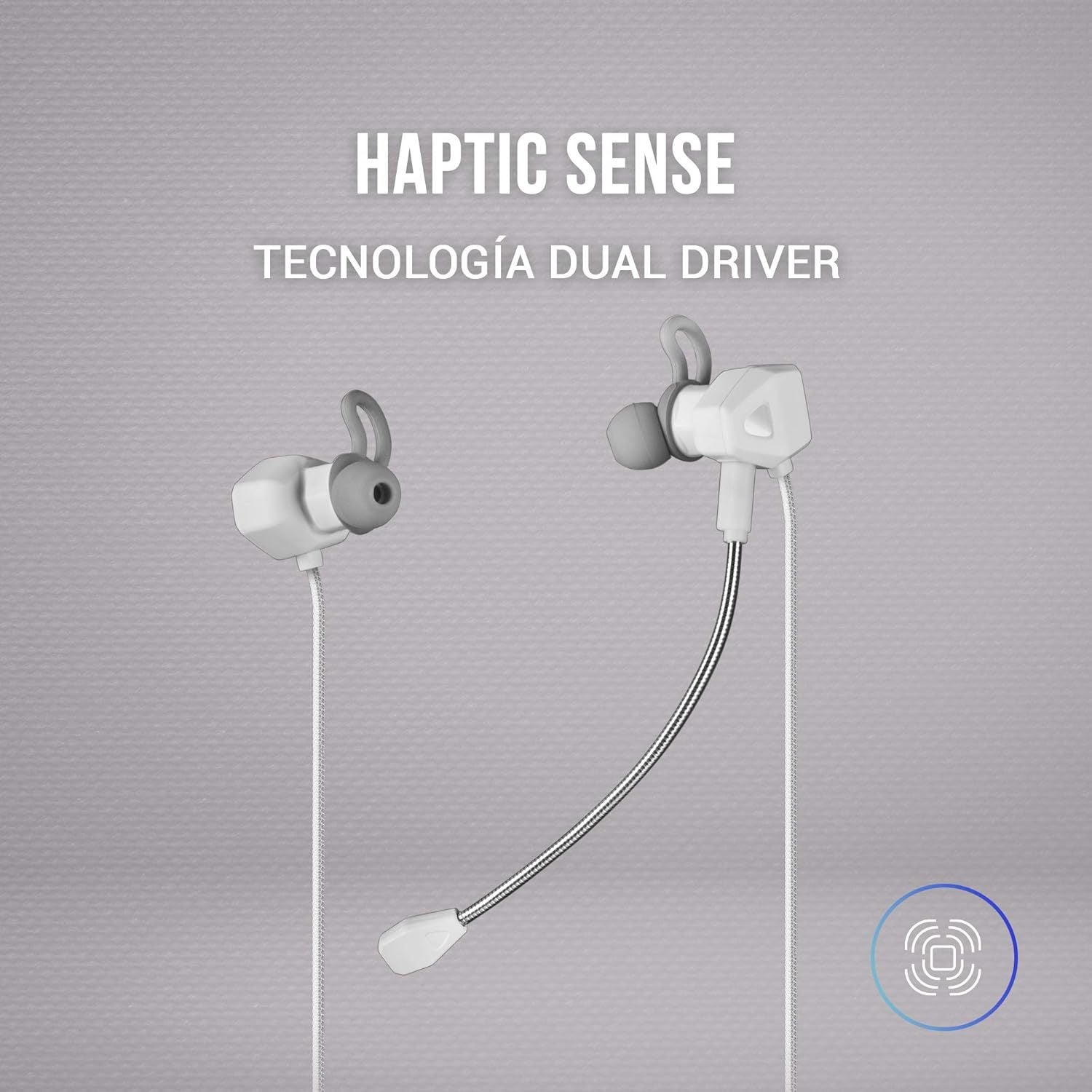 Mars Gaming MIHX, In-Ear con Dual Driver 10mm + HAPTIC Sense, Sonido Envolvente con Graves Potenciados, Micrófono Extraíble y Fijo, Control de Volumen y Mute, Compatibilidad Total, Blanco