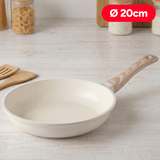 Sartenes Cocina Antiadherente, Sartenes de Aluminio de Alta Resistencia con Revestimiento Antiadherente efecto Mármol Blanco, Base de Inducción y Mangos de Baquelita Estilo Madera, Ø20/Ø24/Ø28cm