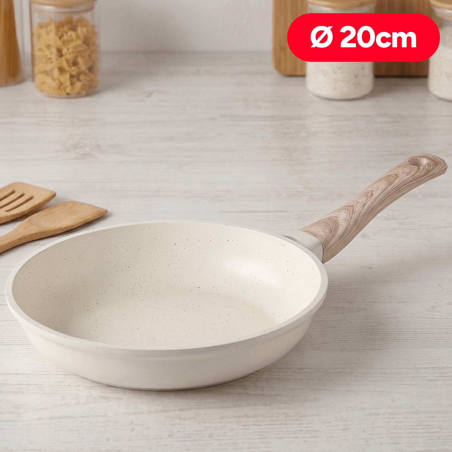 Sartenes Cocina Antiadherente, Sartenes de Aluminio de Alta Resistencia con Revestimiento Antiadherente efecto Mármol Blanco, Base de Inducción y Mangos de Baquelita Estilo Madera, Ø20/Ø24/Ø28cm