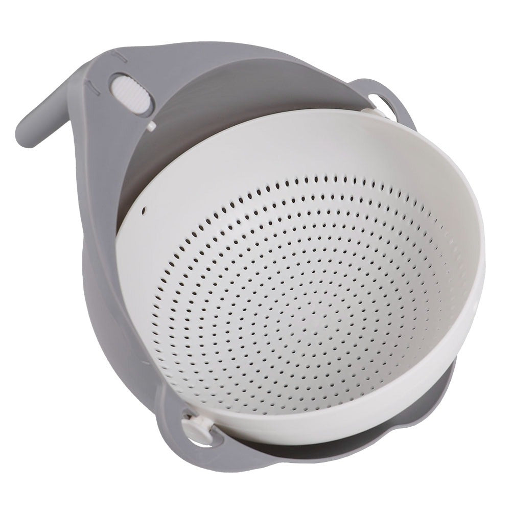 Cuenco Escurridor, Colador de Cocina, Colador Basculante con Asa de Agarre, Desmontable y Fácil de Limpiar, Botón de Bloqueo, Hecho de Plástico Resistente, 24 x 13 cm
