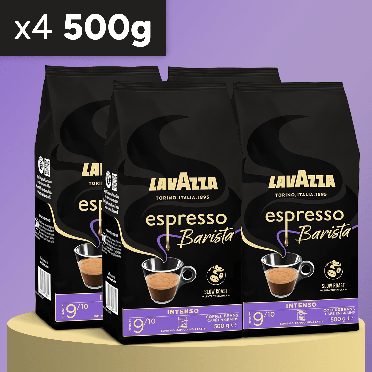 Lavazza Café Grano Natural Tostado Expresso Barista Intenso, Mezcla Arábica y Robusta, con Notas Aromáticas de Cacao y Madera, Intensidad 9/10, Tueste Medio, 1/2 kg