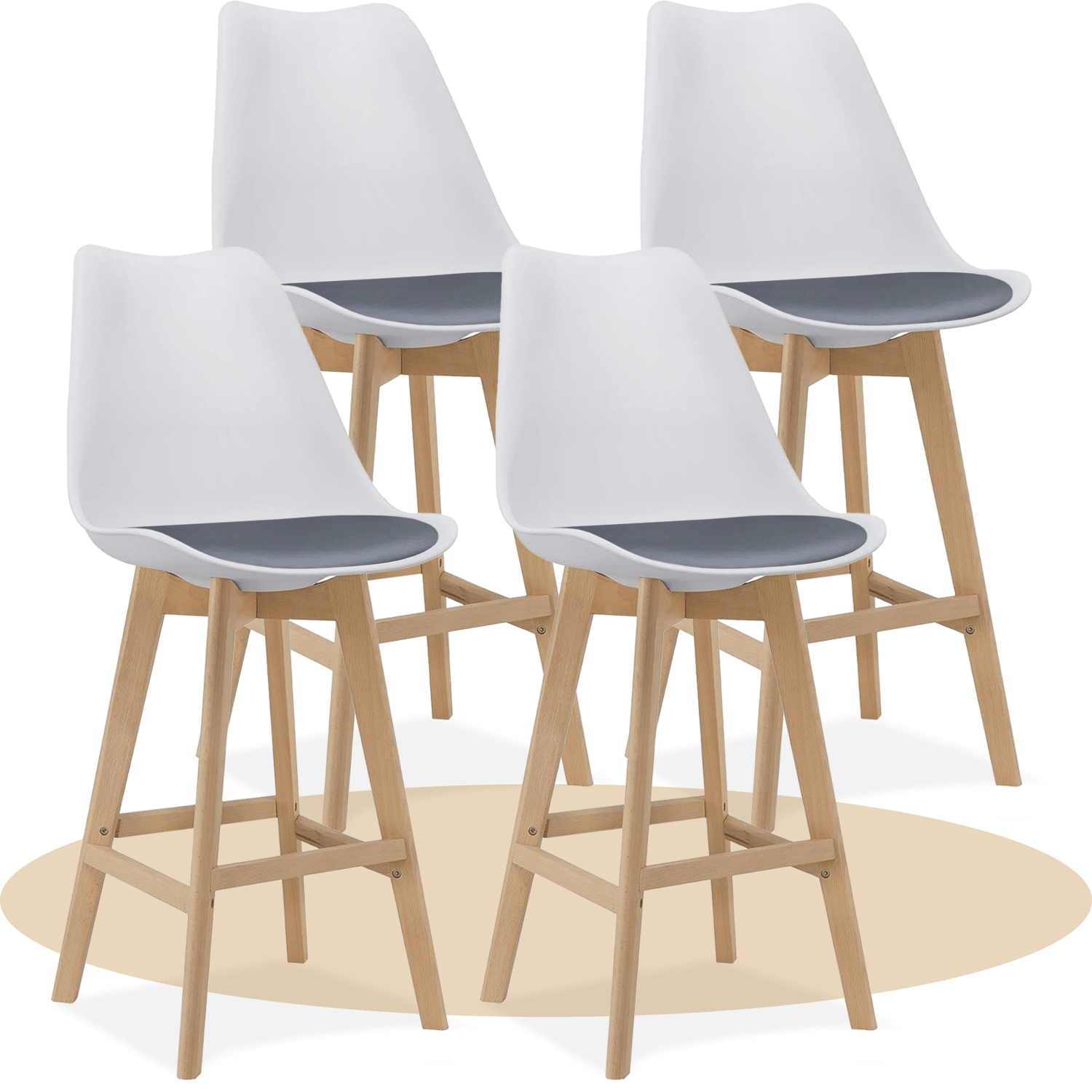 Taburete Alto Cocina con Respaldo, Asiento Blando y Tapizado, Patas Altas Resistentes de Madera de Haya con Reposapiés, Sillas Nórdicas, Ideal para Cocina, Salón, Comedor y Restaurante, 54.5 x 49.5 x 106 cm
