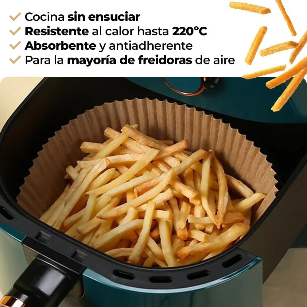 x50 Papel Freidora Aire, Papel Antiadherente, Resistente e Impermeable, Ideal para Freidoras sin Aceite, Papel Air Fryer Circular, 20 cm