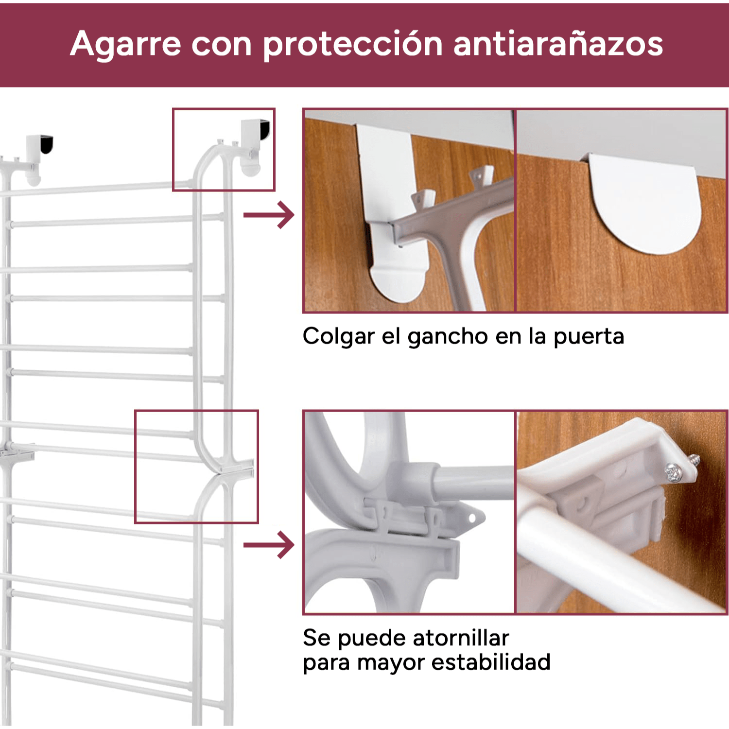 Zapateros Organizador Puerta con Capacidad hasta 24 Pares de Zapatos, Organizador Puerta, Zapatero de Puerta para Ahorrar Espacio, Multinivel, Resistente, Zapatero Colgante, Fácil de Montar, Construcción Robusta y Duradera, Ocupa poco Espacio