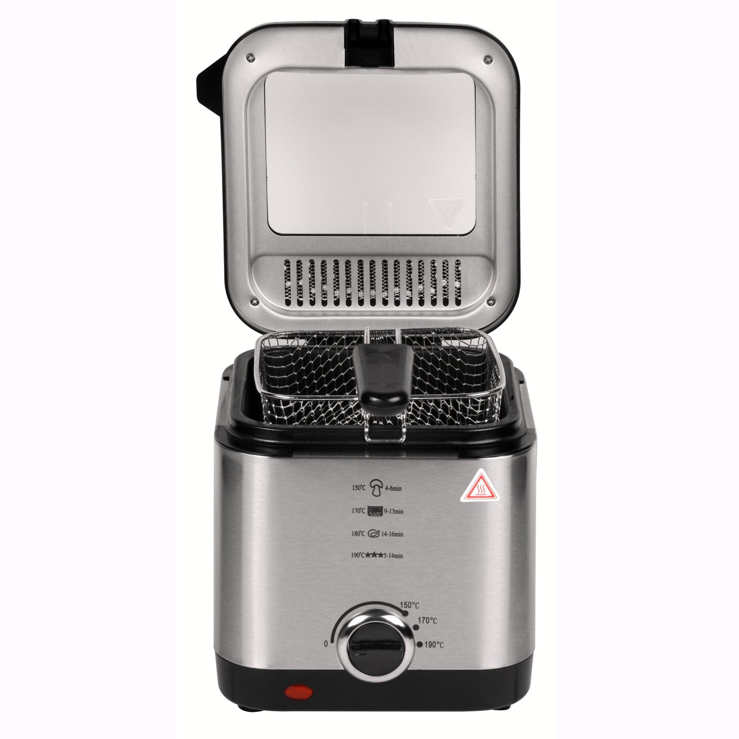 Freidora de Aceite, Freidora Eléctrica con 1,5 Litros de Capacidad, Tapadera Extraíble con Ventana, Facil Limpieza, Selector de Temperatura: 150ºC-190ºC, Carcasa de Acero Inoxidable, Contenedor de Aceite con Revestimiento Antiadherente, Tamaño Compacto