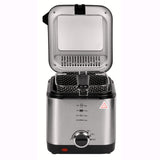 Freidora de Aceite, Freidora Eléctrica con 1,5 Litros de Capacidad, Tapadera Extraíble con Ventana, Facil Limpieza, Selector de Temperatura: 150ºC-190ºC, Carcasa de Acero Inoxidable, Contenedor de Aceite con Revestimiento Antiadherente, Tamaño Compacto