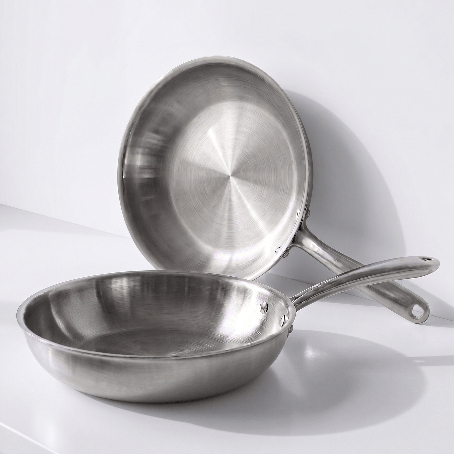 Sartenes de Acero Inoxidable TriPly Pulido y Mango Ergonómico de Acero Inoxidable Aptas para Todo Tipos de Cocina, Distribución Uniforme del Calor, Ø20/Ø24cm