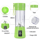 Licuadora Portatil Zumos y Batidos, Batidora para Frutas y Verduras, 6 Cuchillas de Acero, Vaso de 380ml de Capacidad, Ideal para Llevar, Cable de Carga USB, Batería de 800 mAh, 22000 RPM