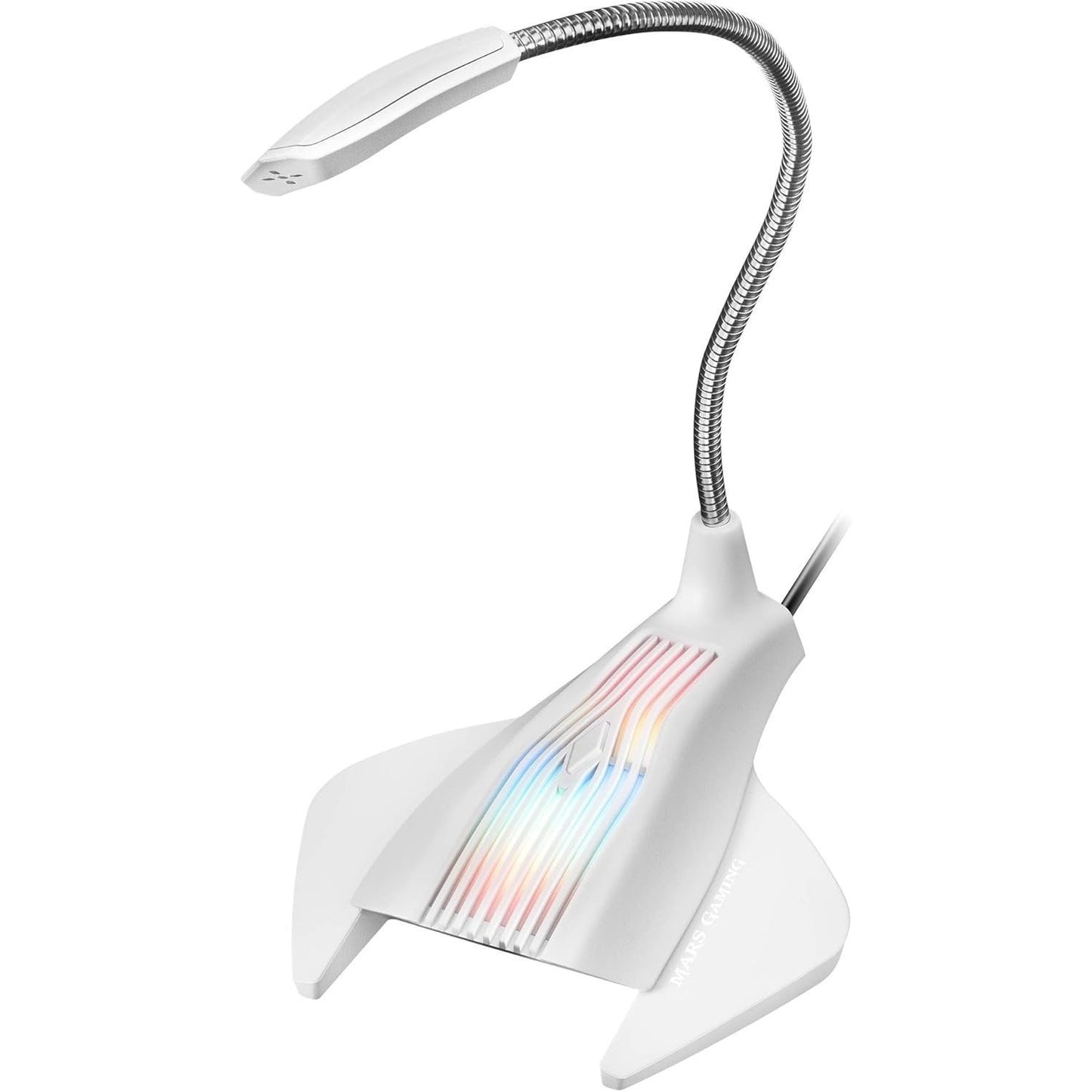 Mars Gaming MMIC, Micrófono Gaming USB Omnidireccional con Iluminación RGB Flow, Brazo Flexible, Botón Mute, Plug & Play, para Streaming y Gaming en PC, PS4, PS5, Mac, Blanco