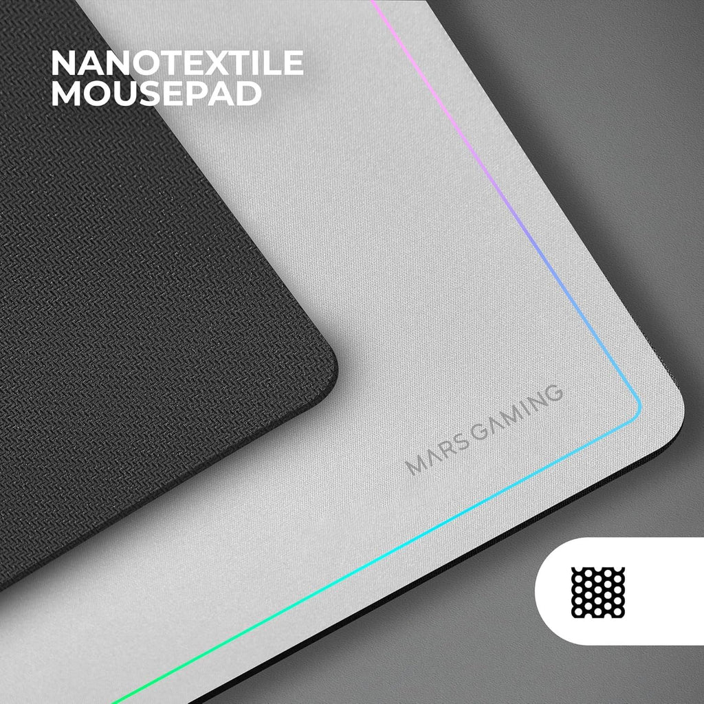 Mars Gaming MCP124, Combo Gaming 3en1, Teclado Ergonómico H-Mech LED RGB, Ratón RGB 3200DPI Switches HUANO, Alfombrilla Nanotextil 360x260mm, Compatibilidad Multiplataforma, Layout Francés, Blanco