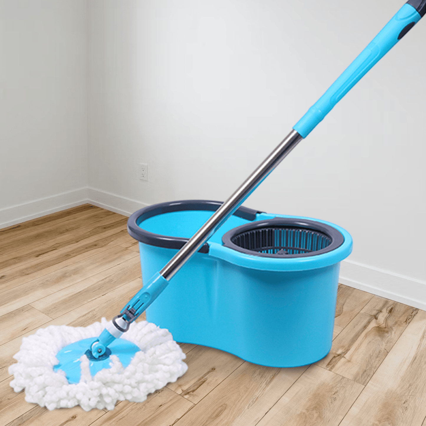 Mopas de Limpieza Suelo, Mopa Giratoria de 360° con Cubo, Autoescurrido sin Esfuerzo, Gran Poder de Absorción, Fácil de Usar, Uso en Seco y Mojado, para Todo Tipo de Superficies, Cubo con Salida de Agua en la Parte Inferior