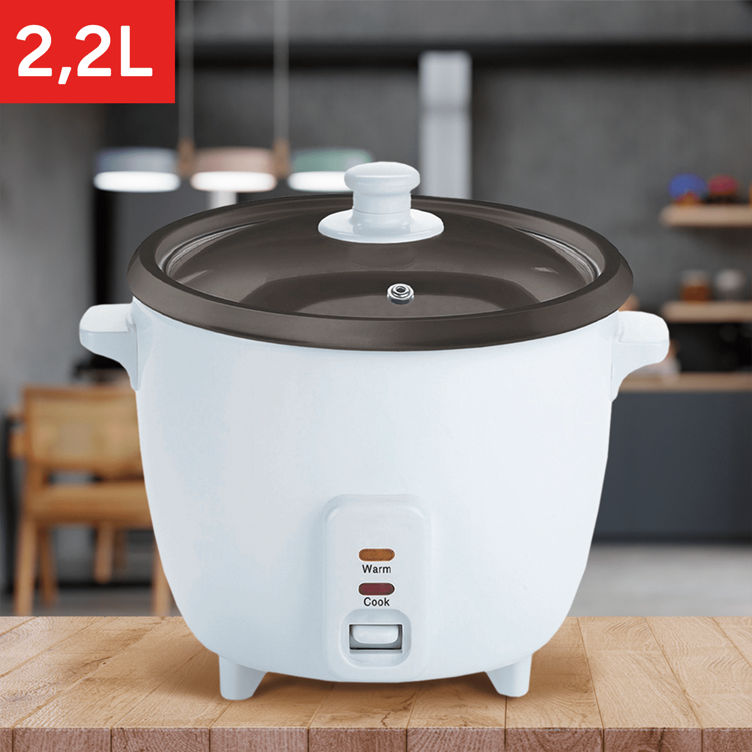 Hervidor de Arroz de Gran Capacidad, Arrocera con Función de Cocinar o Calentar, Contenedor Interno con Recubrimiento Antiadherente, Tapa de Vidrio Transparente, Indicador luminoso