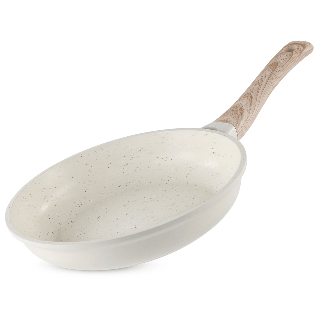 Sartenes Cocina Antiadherente, Sartenes de Aluminio de Alta Resistencia con Revestimiento Antiadherente efecto Mármol Blanco, Base de Inducción y Mangos de Baquelita Estilo Madera, Ø20/Ø24/Ø28cm