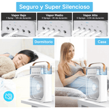 Ventilador Potente de Mesa 5 en 1 con Humidificador, 5 Pulverizadores, 3 Velocidades, LED de 7 Colores, Temporizador y Tanque Extraíble. Portátil, Silencioso y Multifuncional para Escritorio, Hogar u Oficina