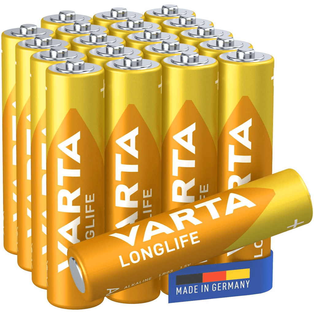 Pilas AAA Alcalinas de Alto Rendimiento, VARTA Longlife, Ultra Larga Duración, Energía Continua, Ideal para Controles Remotos, Juguetes Electrónicos, Linternas, Lámparas, Relojes, Cámaras y Otros Dispositivos de Uso Diario - VARTA