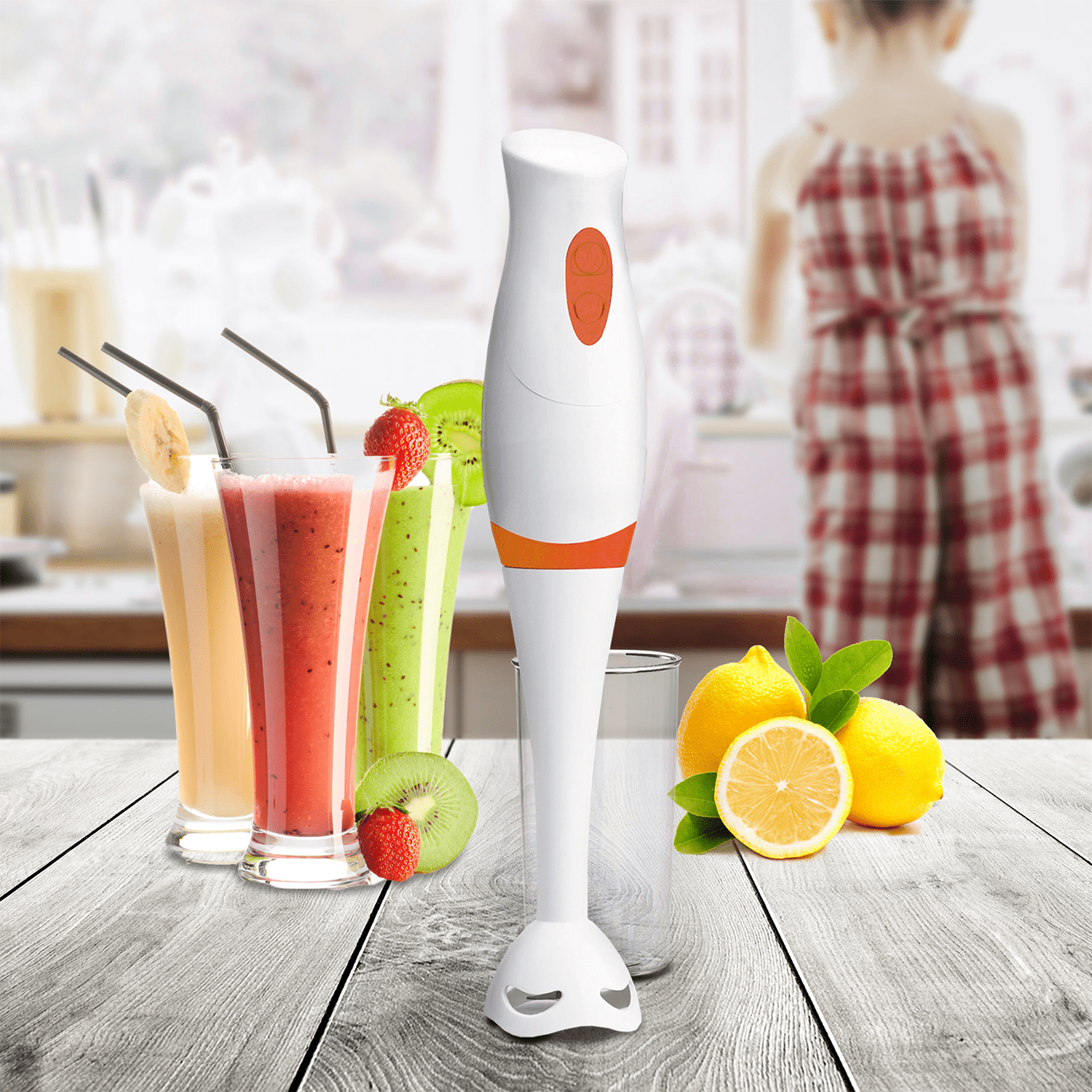 Batidora de Mano Potente, 300W, Ergonómica y Ligera con 2 Velocidades, Cuchilla de Acero Inoxidable, Motor Silencioso, Vaso de 600 ml y Cable de 1,2 m