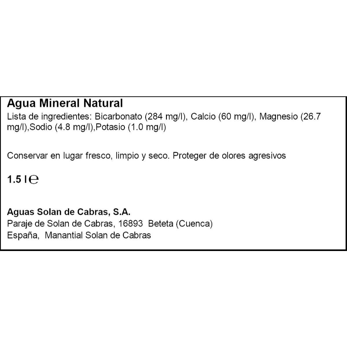 SOLAN DE CABRAS Agua Mineral Natural sin Gas con una destacada Composición Mineral, Máxima Calidad de Agua, Ideal para Hidratarte en Cualquier Situación, 6 Botellas de 1,5L