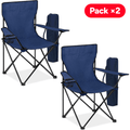 Pack x2 Sillas Plegables Camping con Respaldo y Apoyabrazos para Exterior, Acampada, Pescar y Picnic de 50 x 50 x 80 cm. Resiste hasta 120kg
