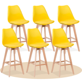 Taburete Alto Cocina con Respaldo, Asiento Blando y Tapizado, Patas Altas Resistentes de Madera de Haya con Reposapiés, Sillas Nórdicas, Ideal para Cocina, Salón, Comedor y Restaurante, 54.5 x 49.5 x 106 cm