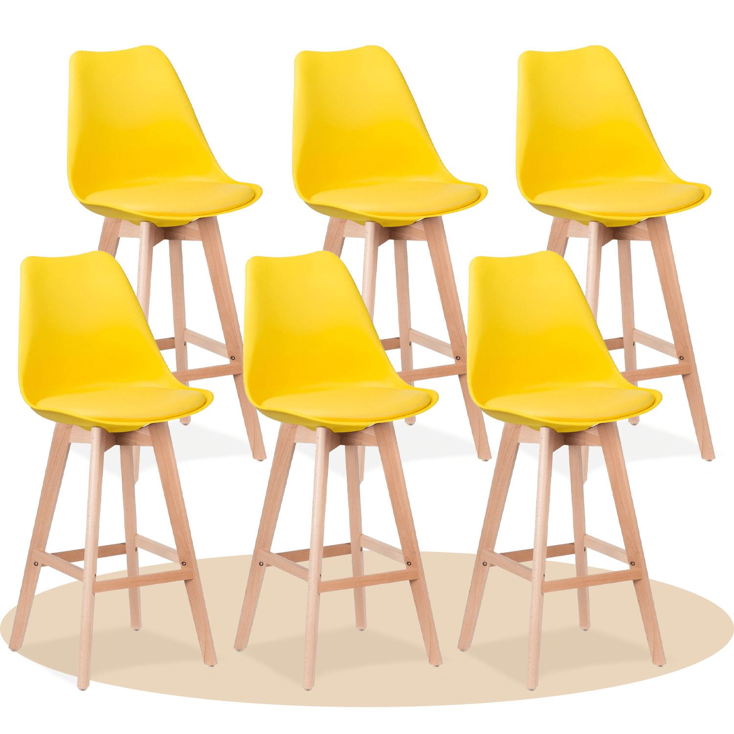 Taburete Alto Cocina con Respaldo, Asiento Blando y Tapizado, Patas Altas Resistentes de Madera de Haya con Reposapiés, Sillas Nórdicas, Ideal para Cocina, Salón, Comedor y Restaurante, 54.5 x 49.5 x 106 cm