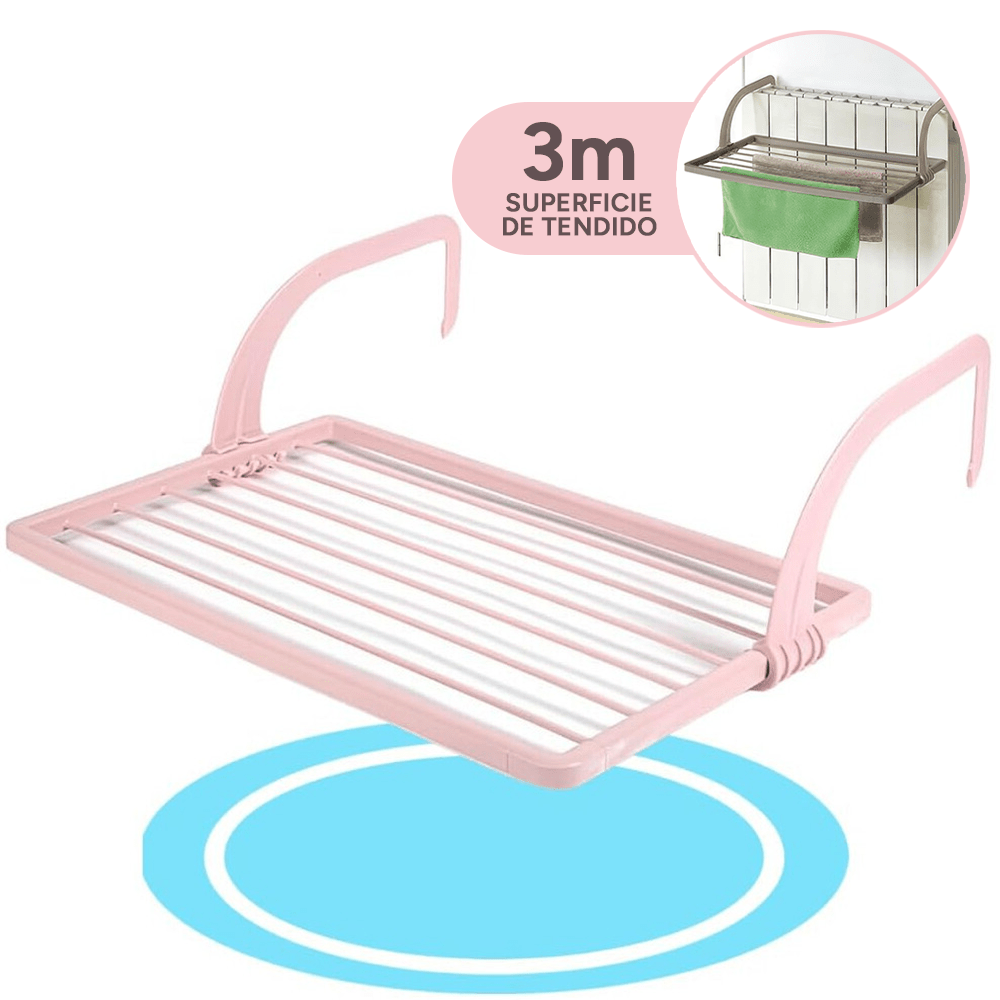 Tendedero Balcón con Superficie de Tendido de 3m, para Balcones y Radiadores, Resistente la Intemperie, 55 x 33,5cm