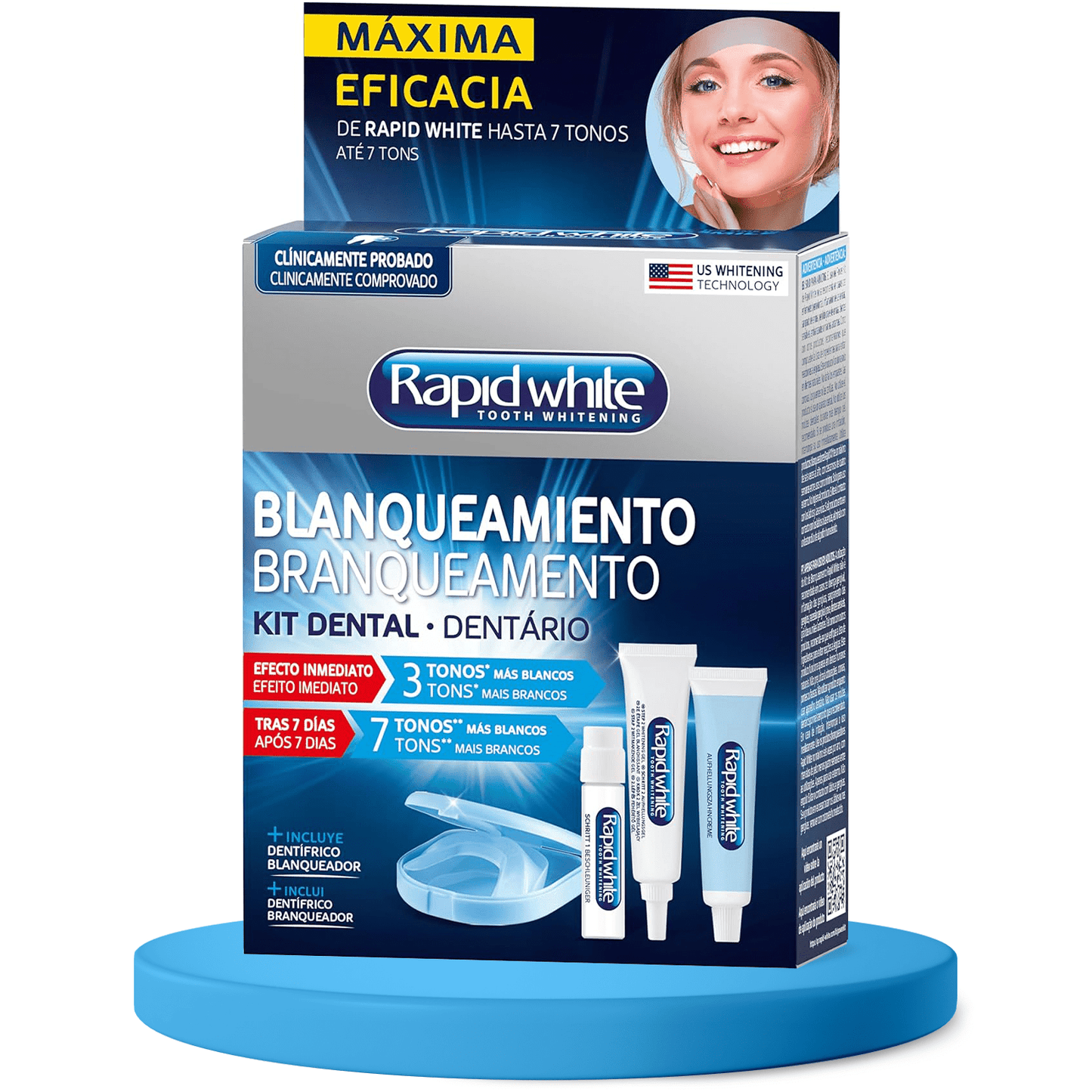 Kit Blanqueamiento Dental, Blanqueamiento Rápido y Eficaz, Con Efecto Inmediato de Hasta 3 Tonos más Blancos, 7 Tonos más Blancos en solo 1 Semana - Rapid White