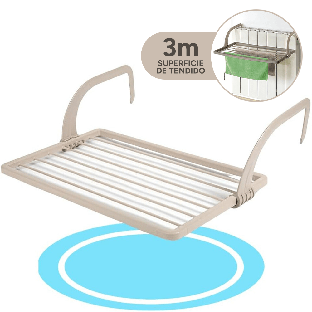 Tendedero Balcón con Superficie de Tendido de 3m, para Balcones y Radiadores, Resistente la Intemperie, 55 x 33,5cm