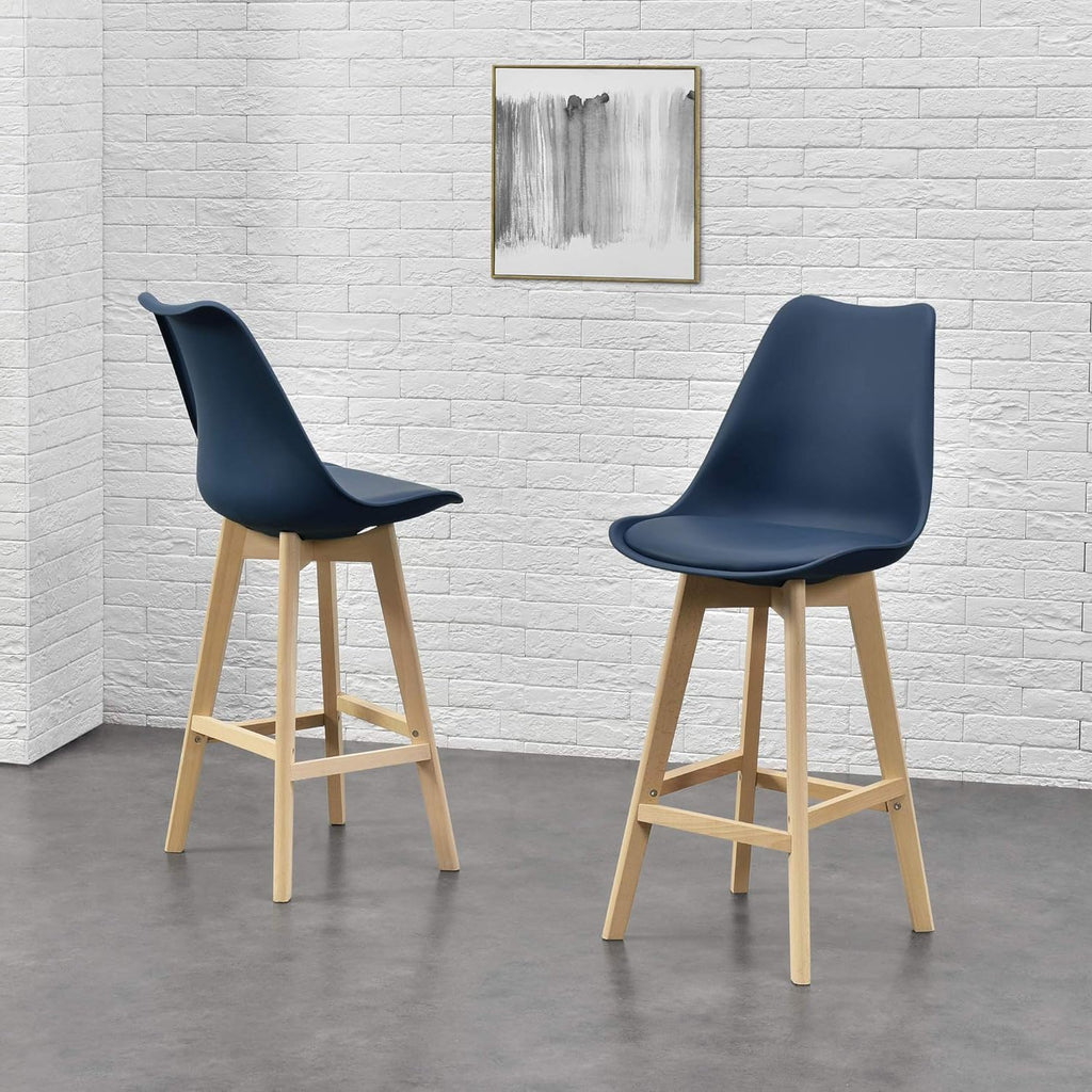 Taburete Alto Cocina con Respaldo, Asiento Blando y Tapizado, Patas Altas Resistentes de Madera de Haya con Reposapiés, Sillas Nórdicas, Ideal para Cocina, Salón, Comedor y Restaurante, 54.5 x 49.5 x 106 cm