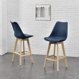 Taburete Alto Cocina con Respaldo, Asiento Blando y Tapizado, Patas Altas Resistentes de Madera de Haya con Reposapiés, Sillas Nórdicas, Ideal para Cocina, Salón, Comedor y Restaurante, 54.5 x 49.5 x 106 cm