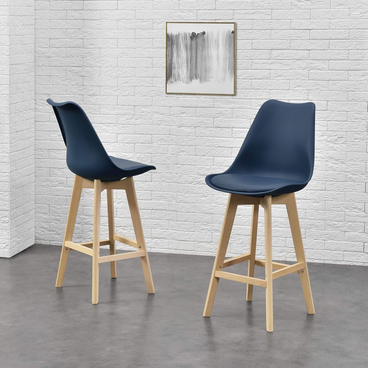 Taburete Alto Cocina con Respaldo, Asiento Blando y Tapizado, Patas Altas Resistentes de Madera de Haya con Reposapiés, Sillas Nórdicas, Ideal para Cocina, Salón, Comedor y Restaurante, 54.5 x 49.5 x 106 cm