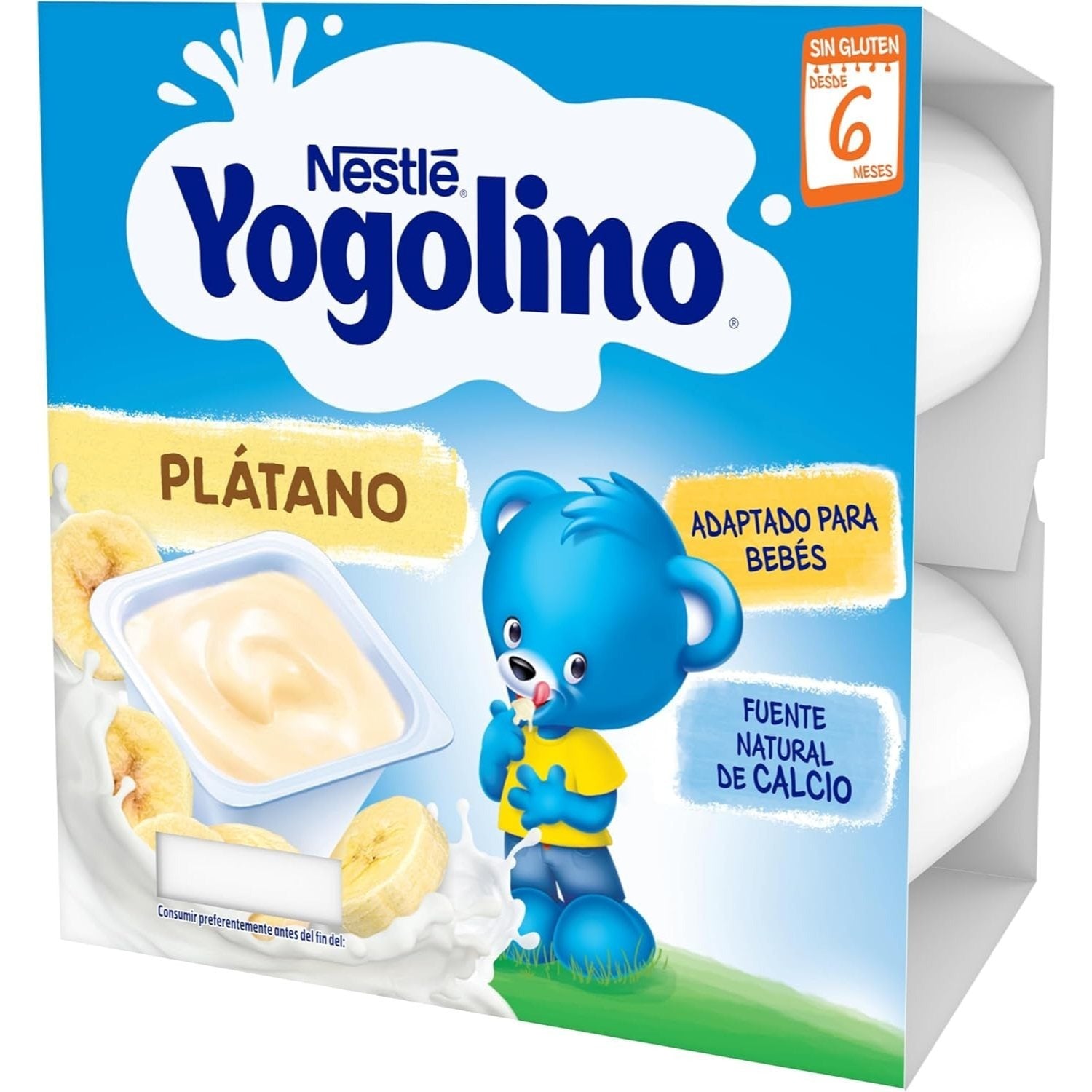 NESTLÉ Yogolino Plátano, Yogur Infantil a partir de los 8 Meses, Sin Gluten, 4 Tarrinas de 100g por Paquete