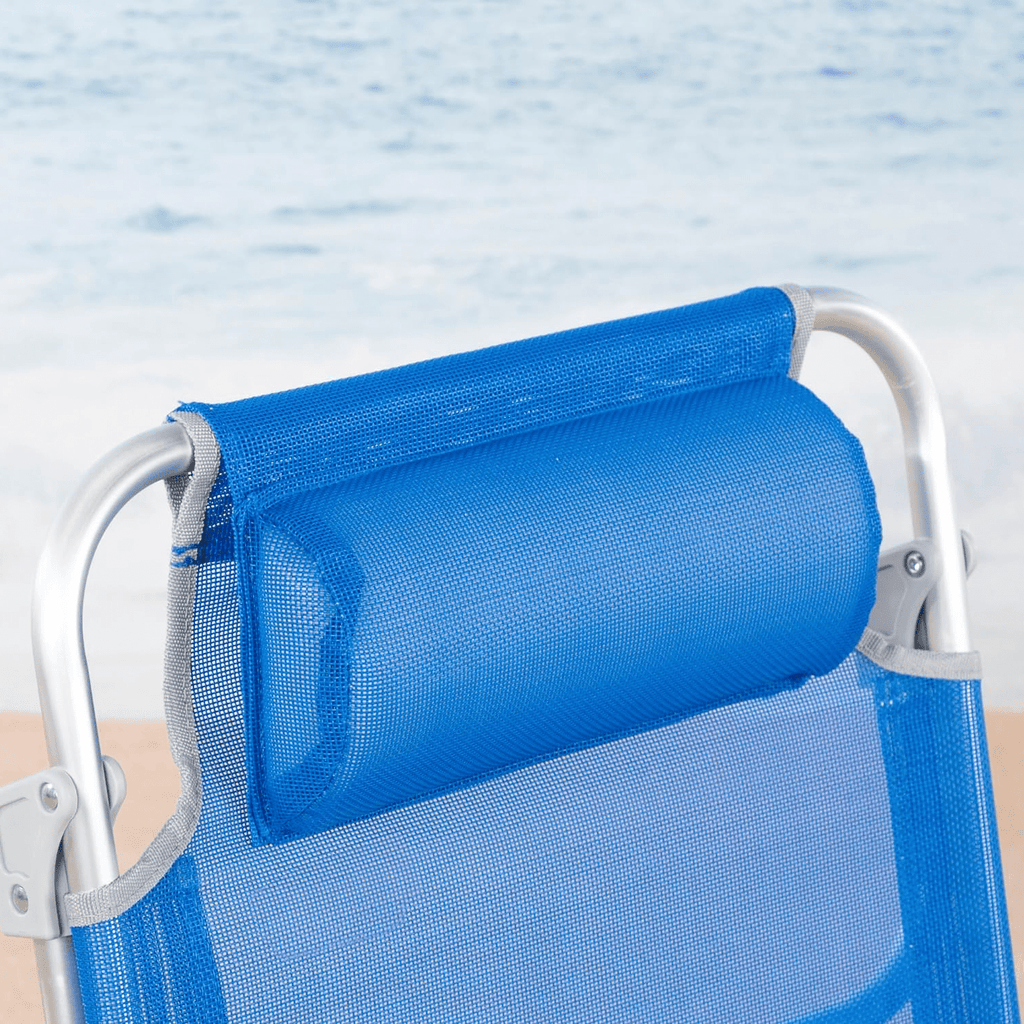 Silla Plegable Playa Reclinable y Resistente. Soporta hasta 110kg. Multiposición, Respaldo Reclinable, Cojín Acolchado. Ideal para Playa, Jardín, Terraza o Camping. 47x49x82cm