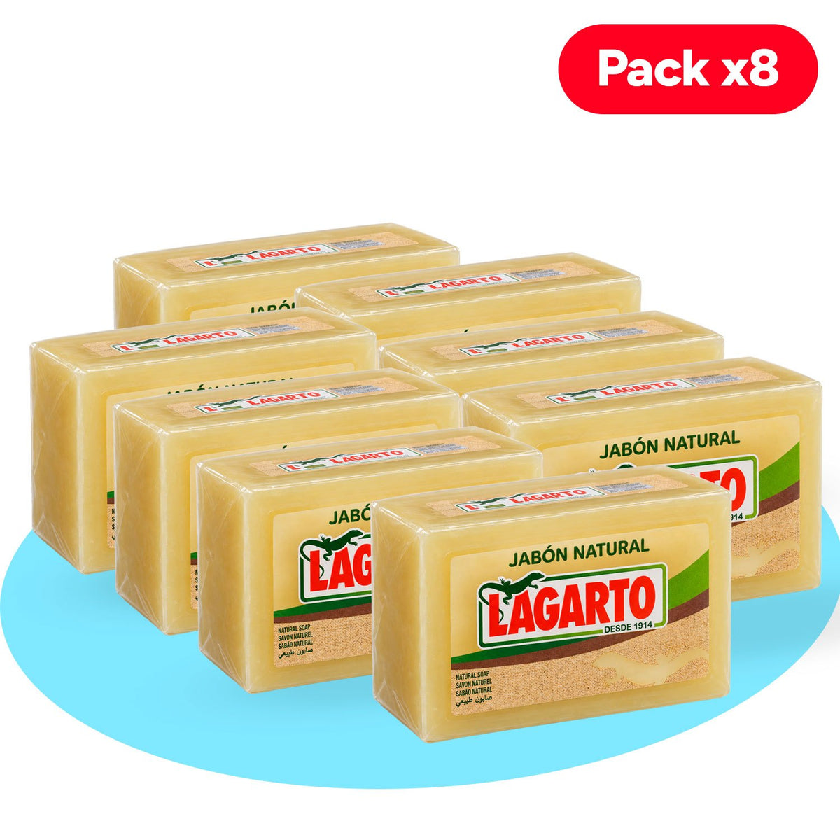 Lagarto Pastilla de Jabón Natural Multiusos, para Limpieza del Hogar y Cuidado de la Ropa, Pack de 8 Unidades de 400 g Cada Una, 3.2 kg en total