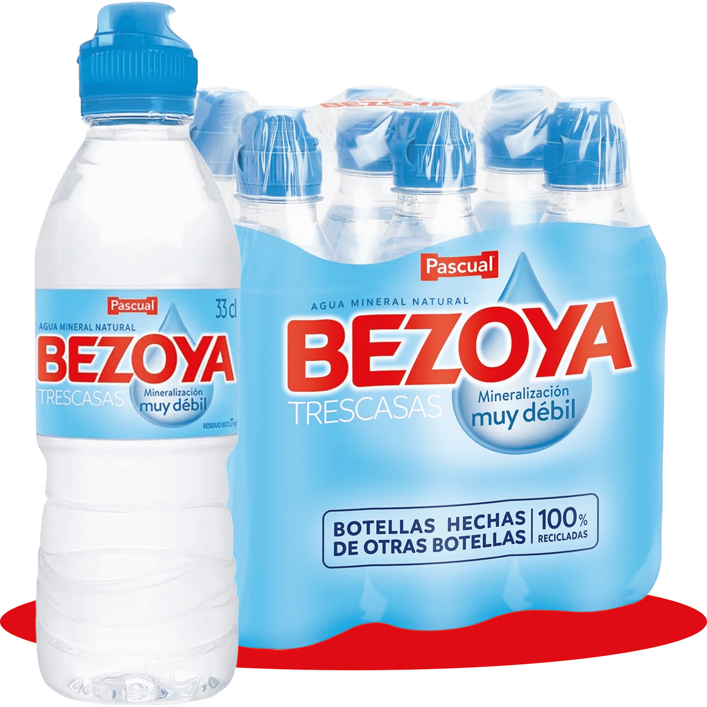 BEZOYA 6 Botellas 33cl de Agua Mineral Natural de Mineralización Muy Débil con Tapón Sport, Ideal para Deporte, Reuniones, Oficina y Casa