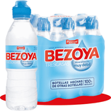 BEZOYA 6 Botellas 33cl de Agua Mineral Natural de Mineralización Muy Débil con Tapón Sport, Ideal para Deporte, Reuniones, Oficina y Casa